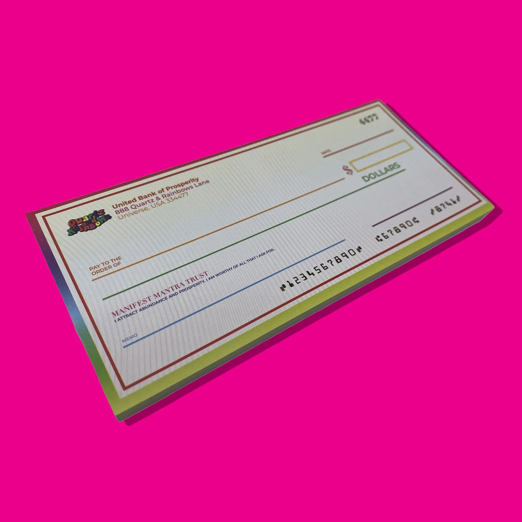 Quartz & Rainbows Manifestation Faux Checkbook