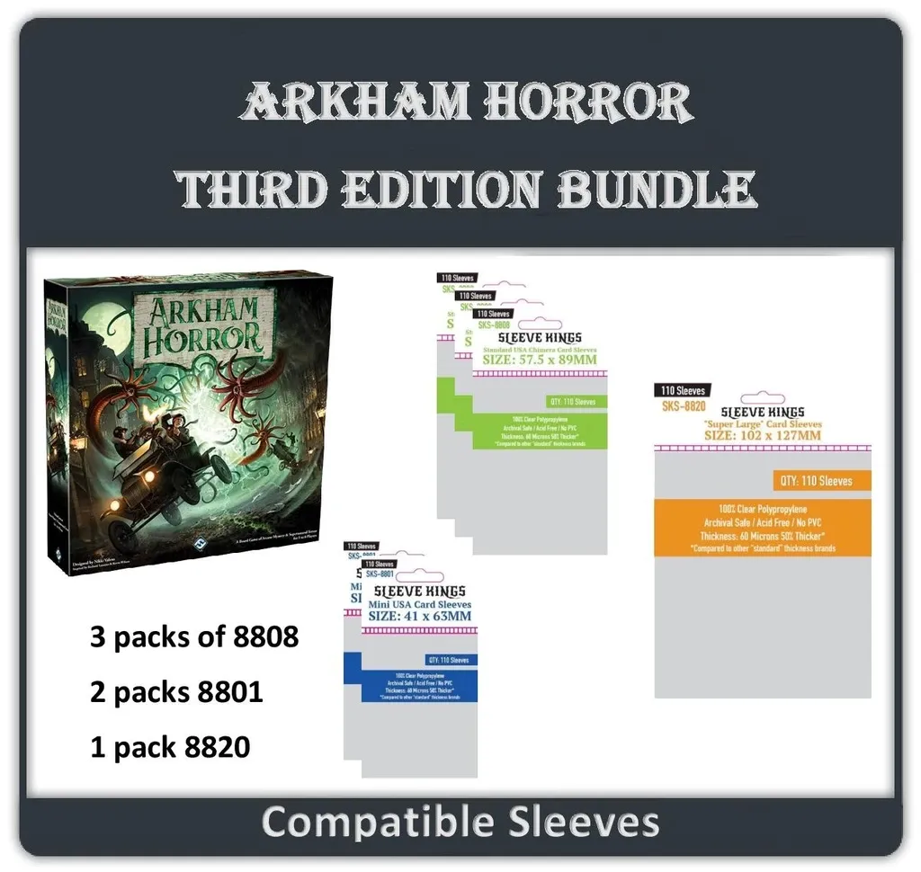 "Arkham Horror Third Edition" Compatible Sleeve Bundle (8808 X 3   8801 X 2   8820 X1)