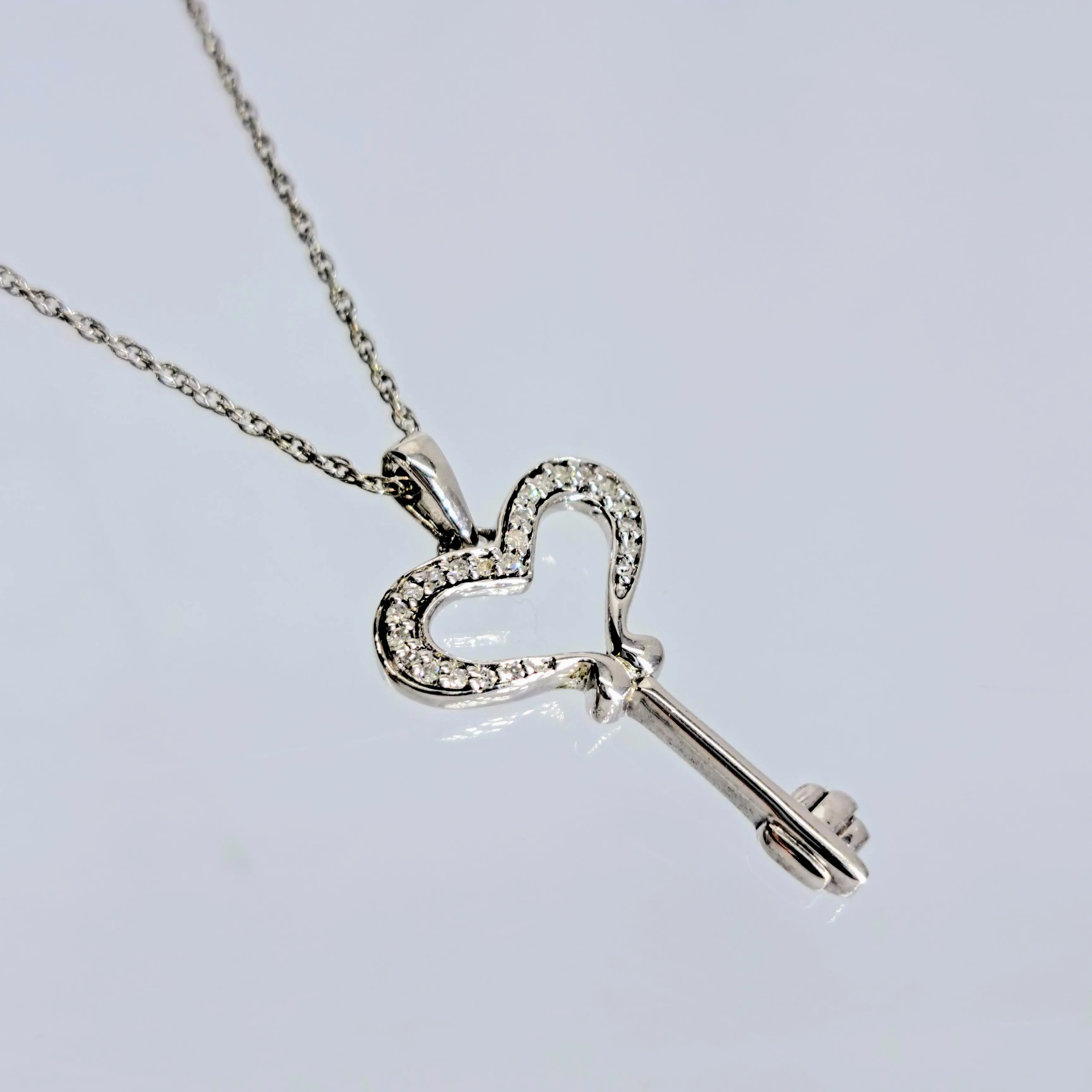 "Key To My Heart" 18" Necklace - Diamond, Anti-tarnish Sterling