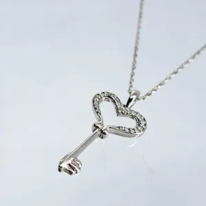 "Key To My Heart" 18" Necklace - Diamond, Anti-tarnish Sterling