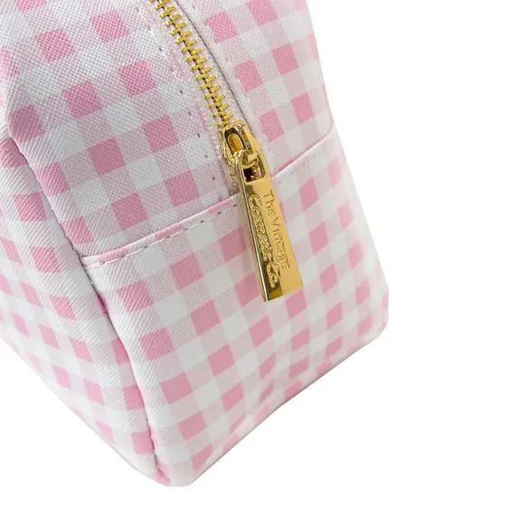 "Summer Girls" Pink Gingham Multipurpose, Lined Cosmetic Pouch — Perfect for Everyday On-The-Go & Travel