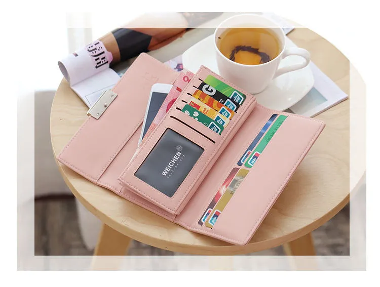 Realaiot High Quality 3 Fold Women's Wallet Brand PU Leather Long Purse Clutch Coin Purse Phone Pocket Card Holder Large Capacity