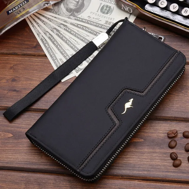 Realaiot High Quality Men's Leather Wallet Zipper Long Purse Big Capacity Clutch Phone Bag Wrist Strap Coin Purse Card Holder For Male Gifts for Men