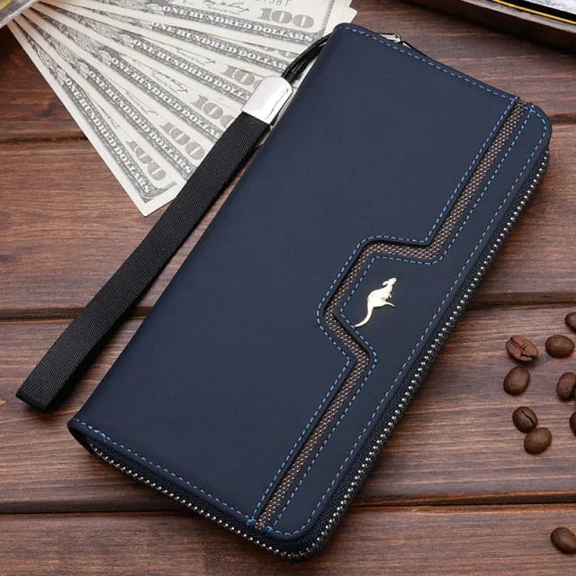 Realaiot High Quality Men's Leather Wallet Zipper Long Purse Big Capacity Clutch Phone Bag Wrist Strap Coin Purse Card Holder For Male Gifts for Men