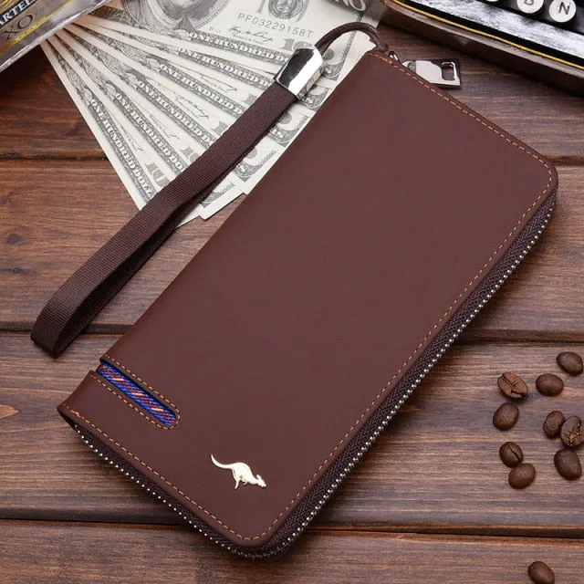 Realaiot High Quality Men's Leather Wallet Zipper Long Purse Big Capacity Clutch Phone Bag Wrist Strap Coin Purse Card Holder For Male Gifts for Men