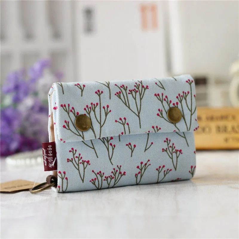 Realaiot Women Cotton Fabric Short Wallet for Female Large Capacity Coin Purse Card Holder Ladies Multifunction Men Purse Carteira
