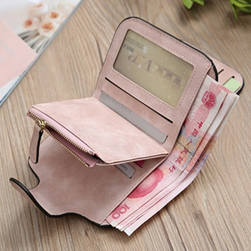 Realaiot Women's Multi-Function Short Wallets PU Leather Matte High-Capacity Casual Coin Purse Zipper Pocket Hasp Card Holder Clutch