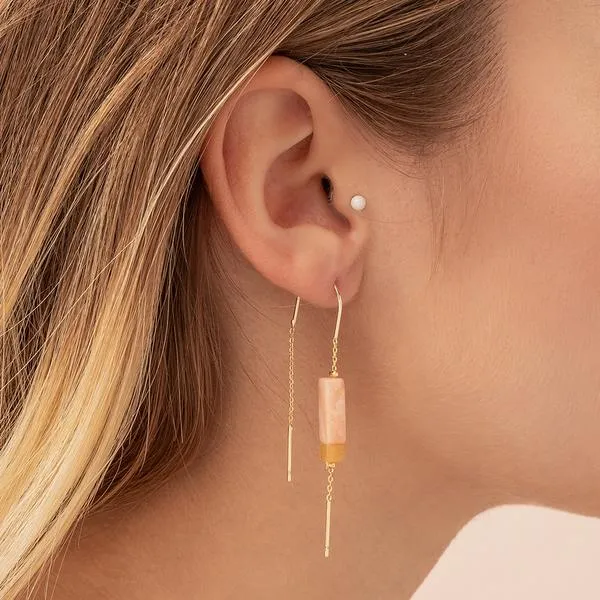 Rectangle Stone Earrings: Labradorite/Black/Gold