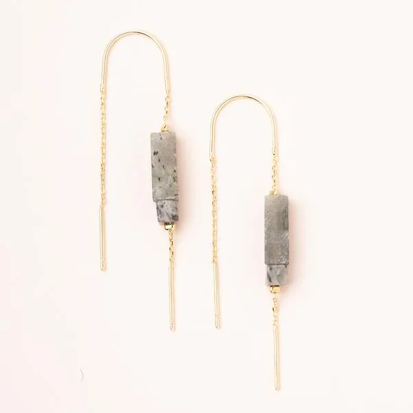 Rectangle Stone Earrings: Labradorite/Black/Gold