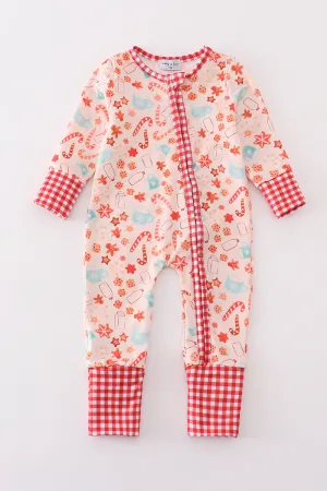 Red Christmas Candy Cane Zipper Girl Romper
