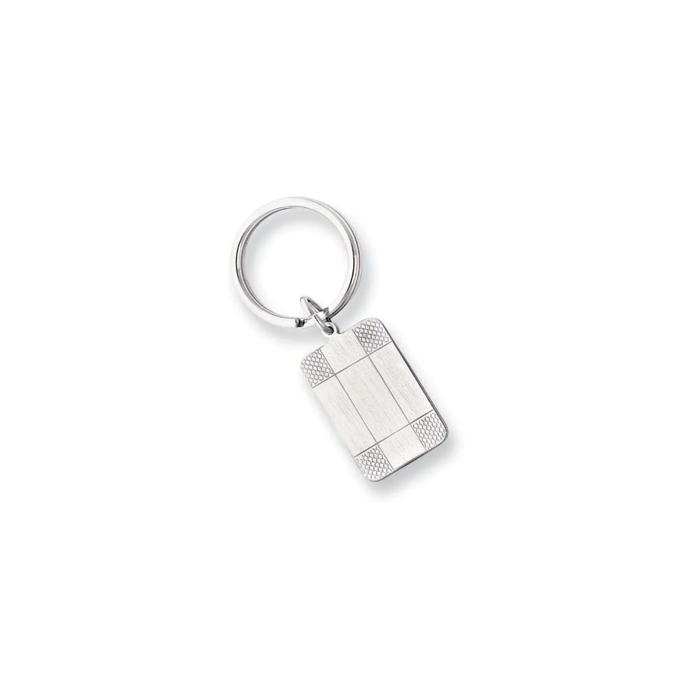 Rhodium Plated Satin Patterned Corner Key Ring