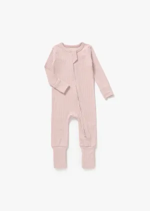 Ribbed Zipper Romper | Blush