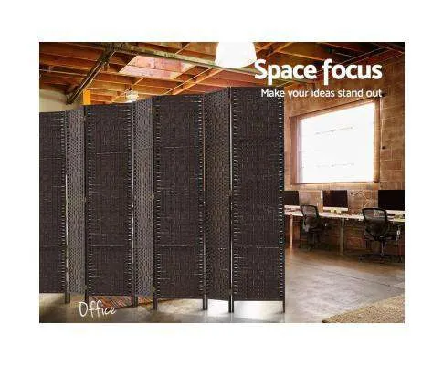 Room Divider 8 Panel Dividers Privacy Screen Rattan Wooden Stand Brown