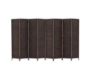 Room Divider 8 Panel Dividers Privacy Screen Rattan Wooden Stand Brown