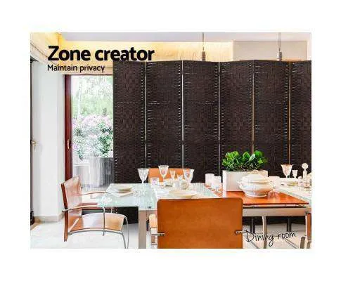 Room Divider 8 Panel Dividers Privacy Screen Rattan Wooden Stand Brown