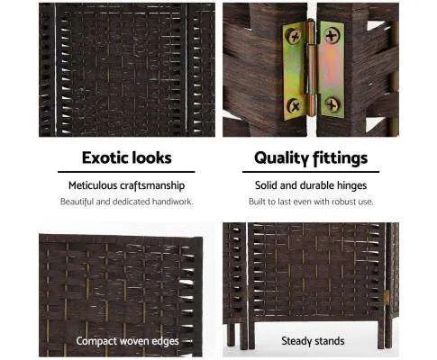Room Divider 8 Panel Dividers Privacy Screen Rattan Wooden Stand Brown
