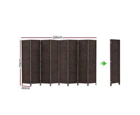 Room Divider 8 Panel Dividers Privacy Screen Rattan Wooden Stand Brown
