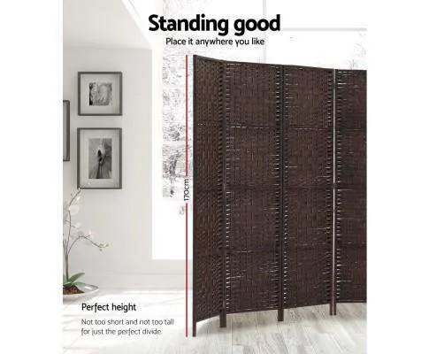 Room Divider 8 Panel Dividers Privacy Screen Rattan Wooden Stand Brown