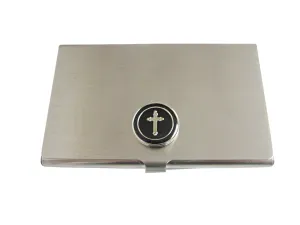 Round Black Religious Cross Business Card Holder