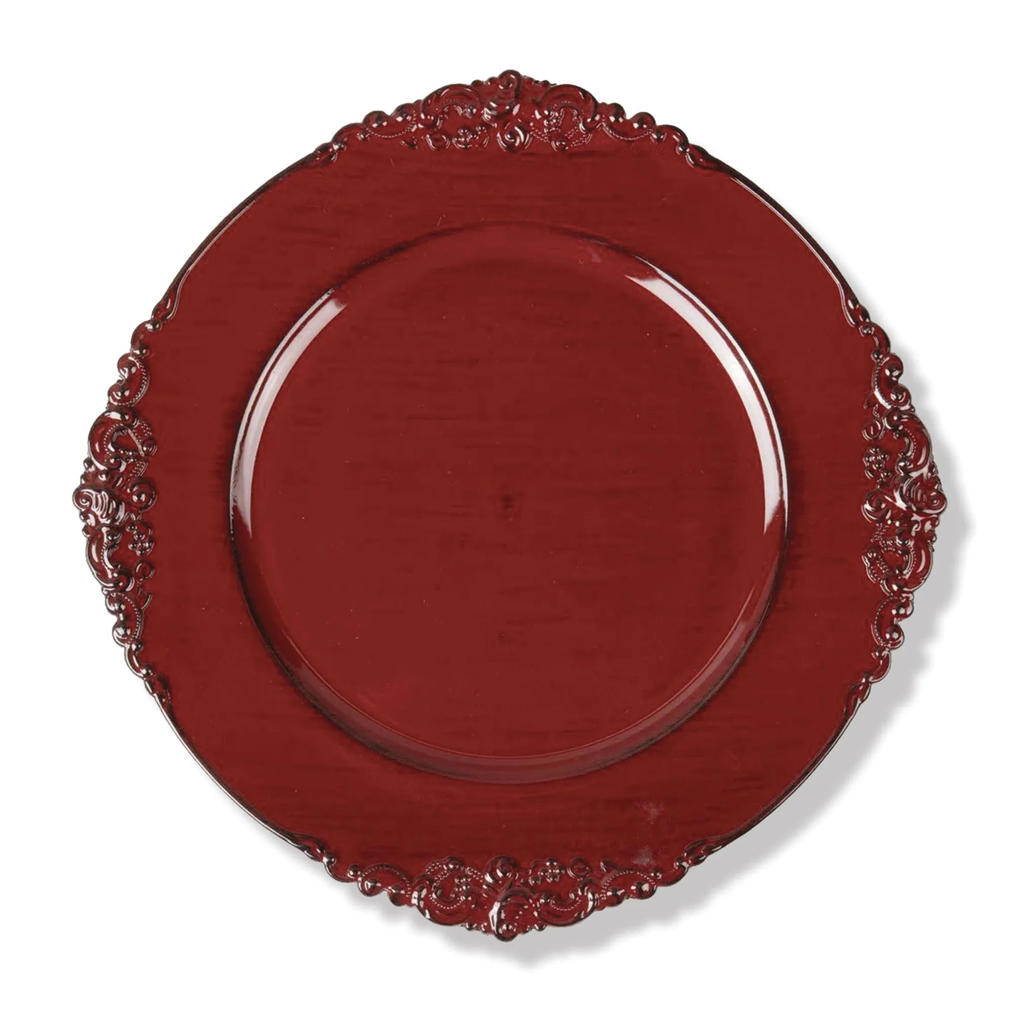 Royal Red Embossed Charger Plate Set, 12 Pieces
