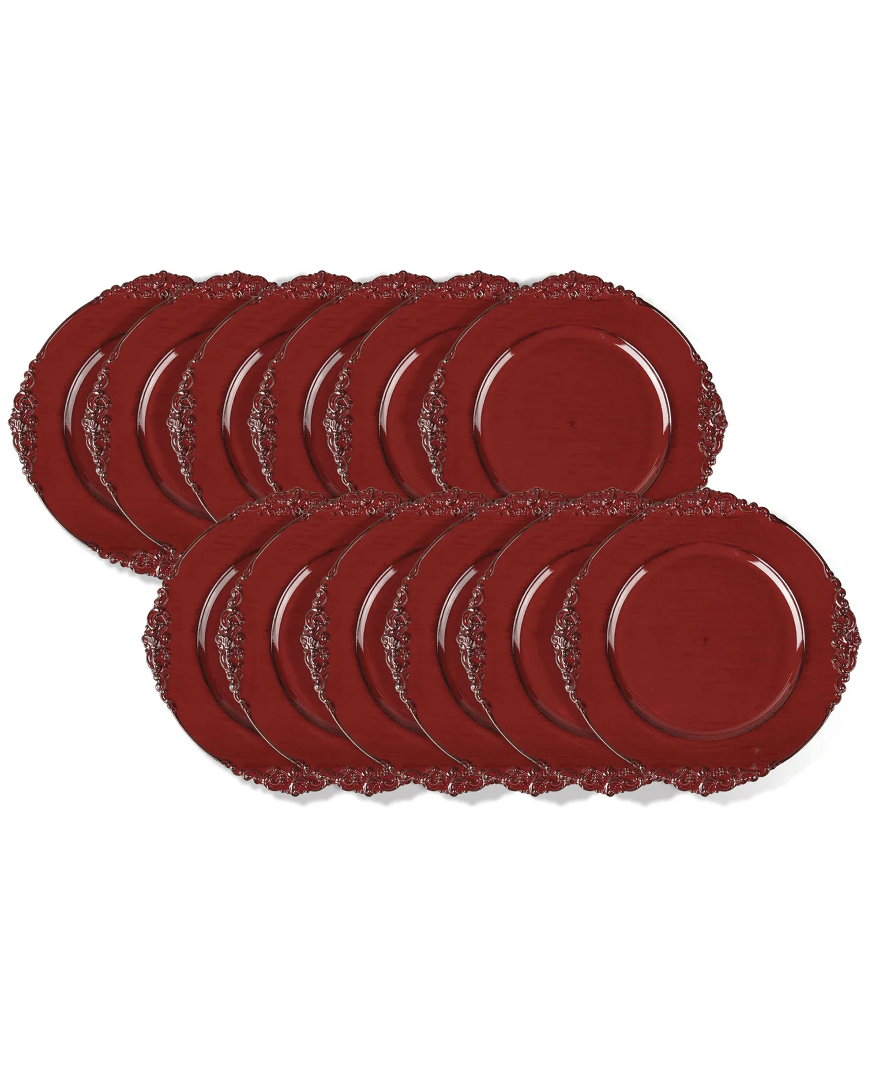 Royal Red Embossed Charger Plate Set, 12 Pieces