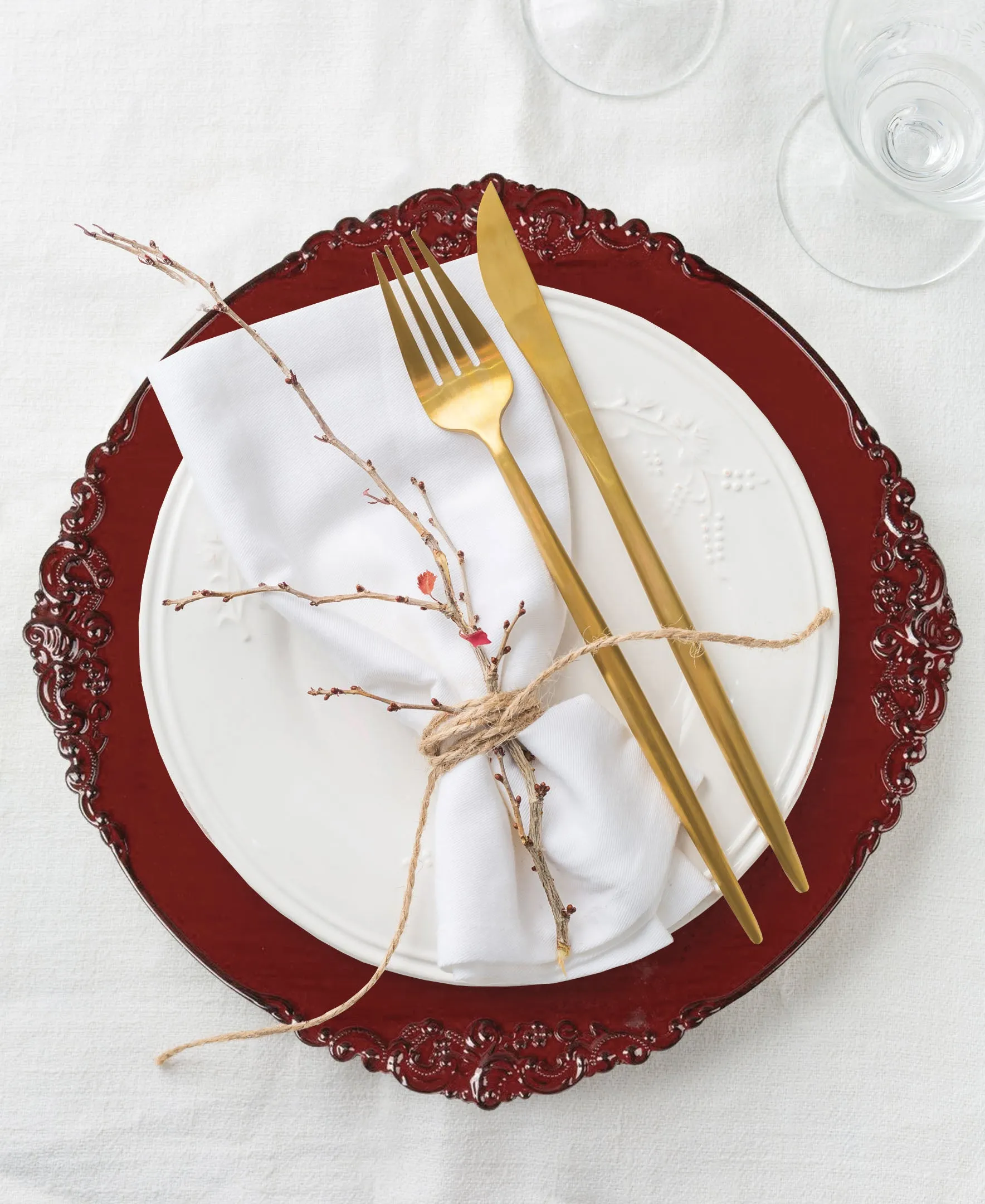 Royal Red Embossed Charger Plate Set, 12 Pieces