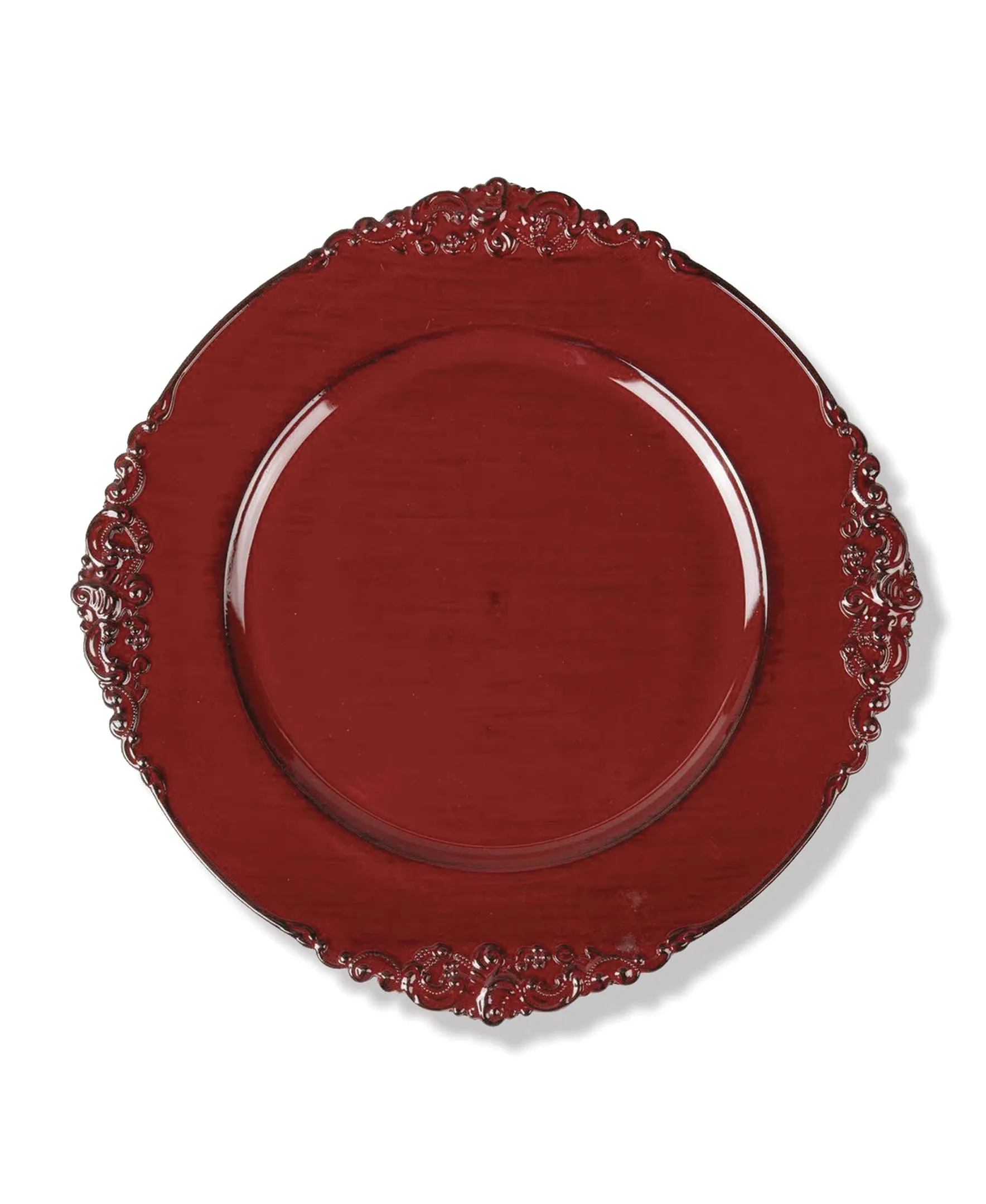 Royal Red Embossed Charger Plate Set, 12 Pieces