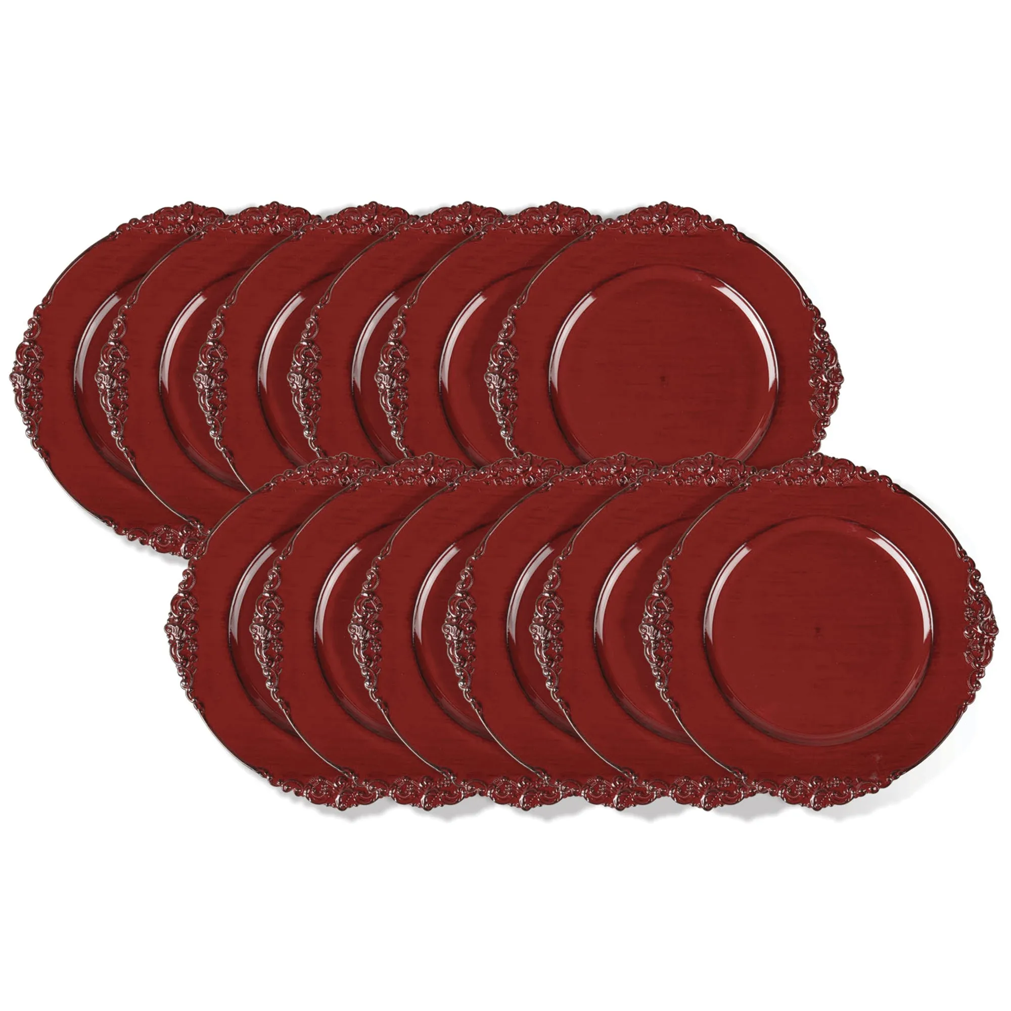 Royal Red Embossed Charger Plate Set, 12 Pieces