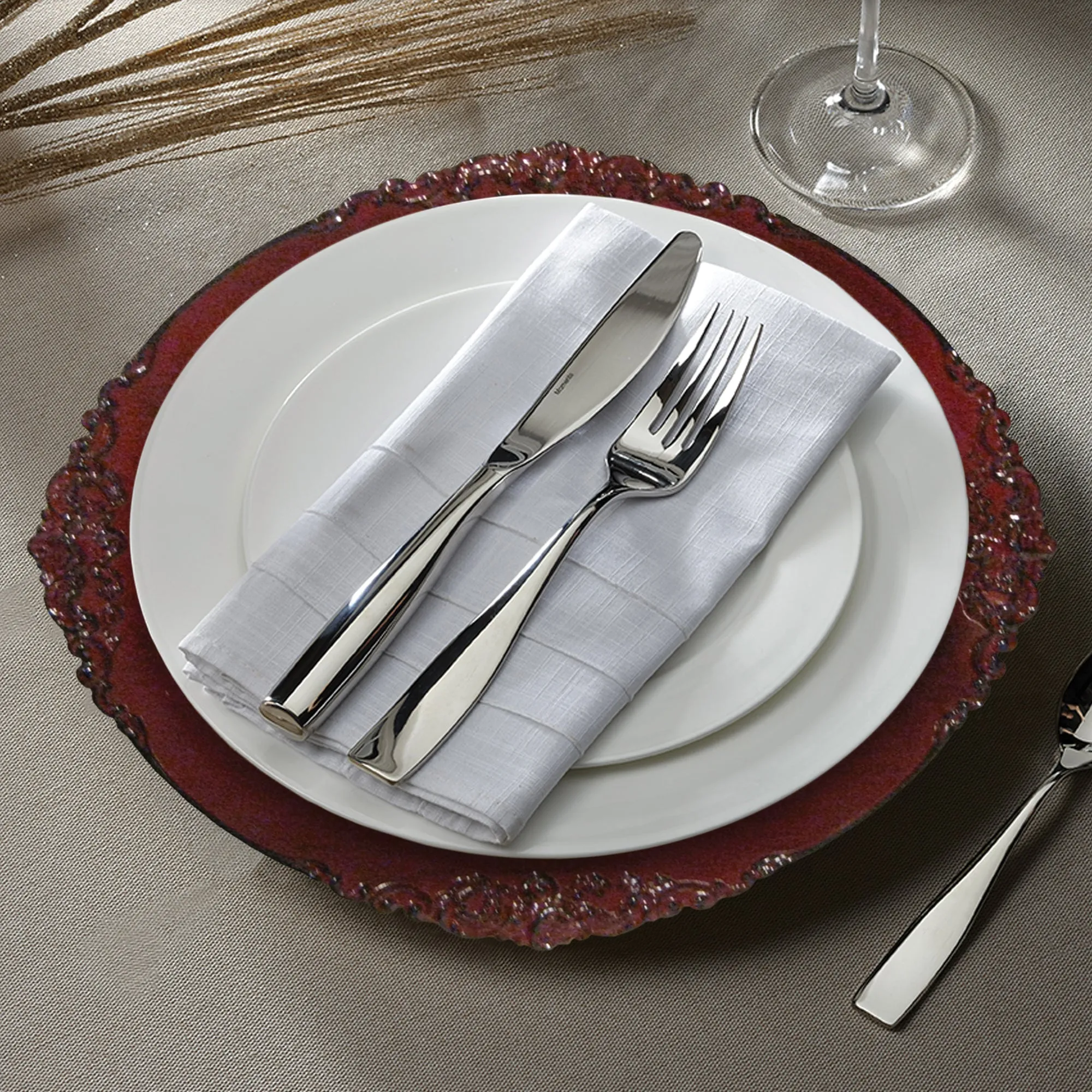 Royal Red Embossed Charger Plate Set, 12 Pieces