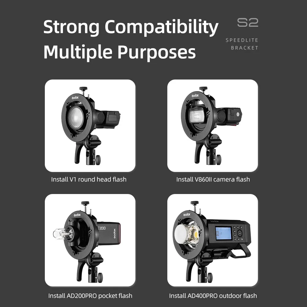 S2 S-Type Speedlite Bracket  Plastic Portable for Godox V1?V860II?AD200?S black