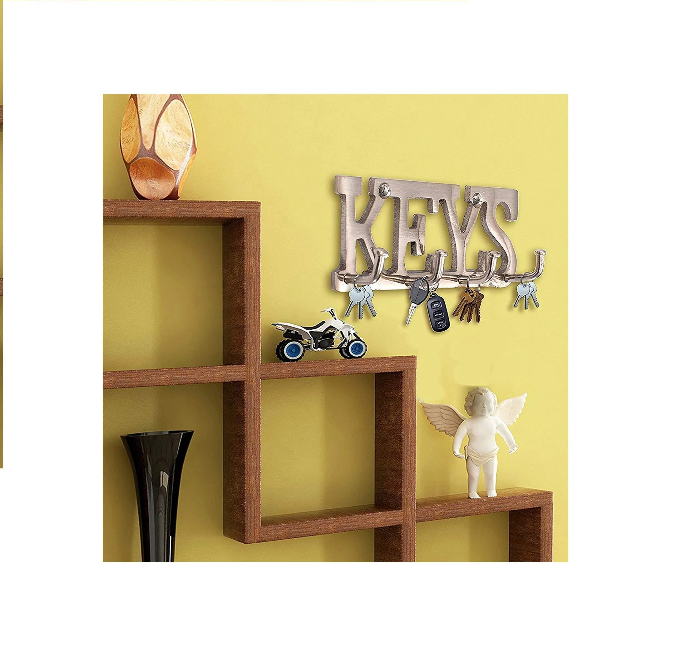 SAHAYA Keys Key Holder Stainless Steel Finish 11 Cms X 4 Cms (Silver) with for Home, Office, Decor, Gift 2 Free Key Chains