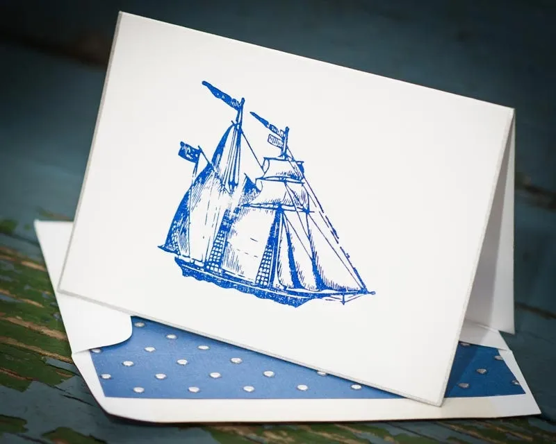 Sail Boat Note Cards, Sail Boat Stationery, Personalized Note Cards, Ship Note Cards, Vintage Ship Note Cards, Thank You Cards, Set of 8