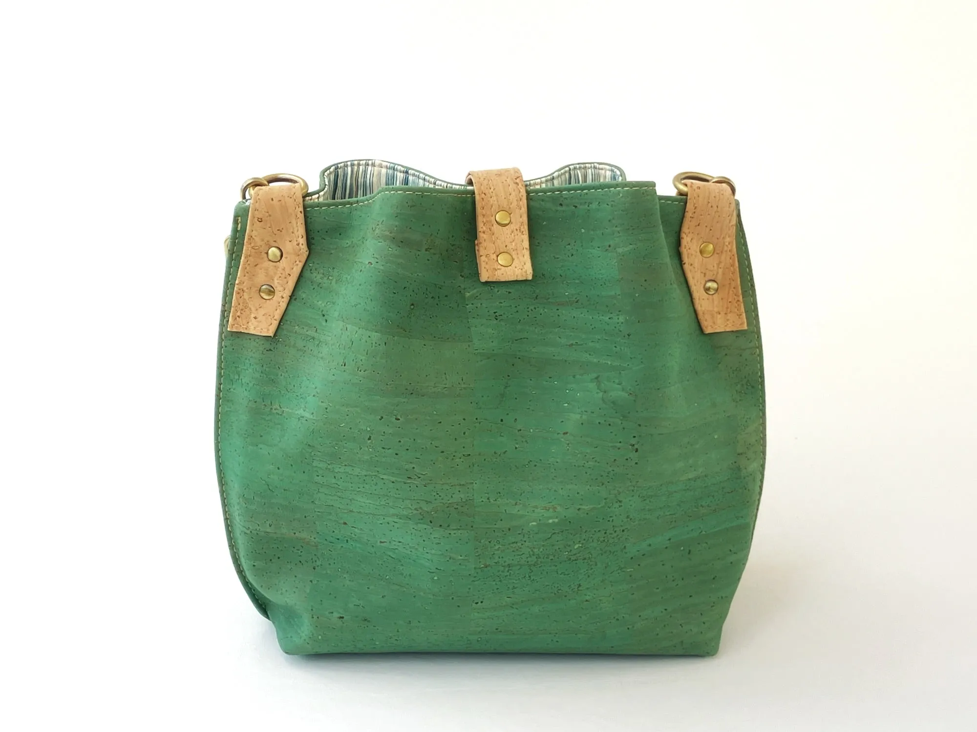 Seagrass Green Cork Shoulder Bag with Zippered Divider