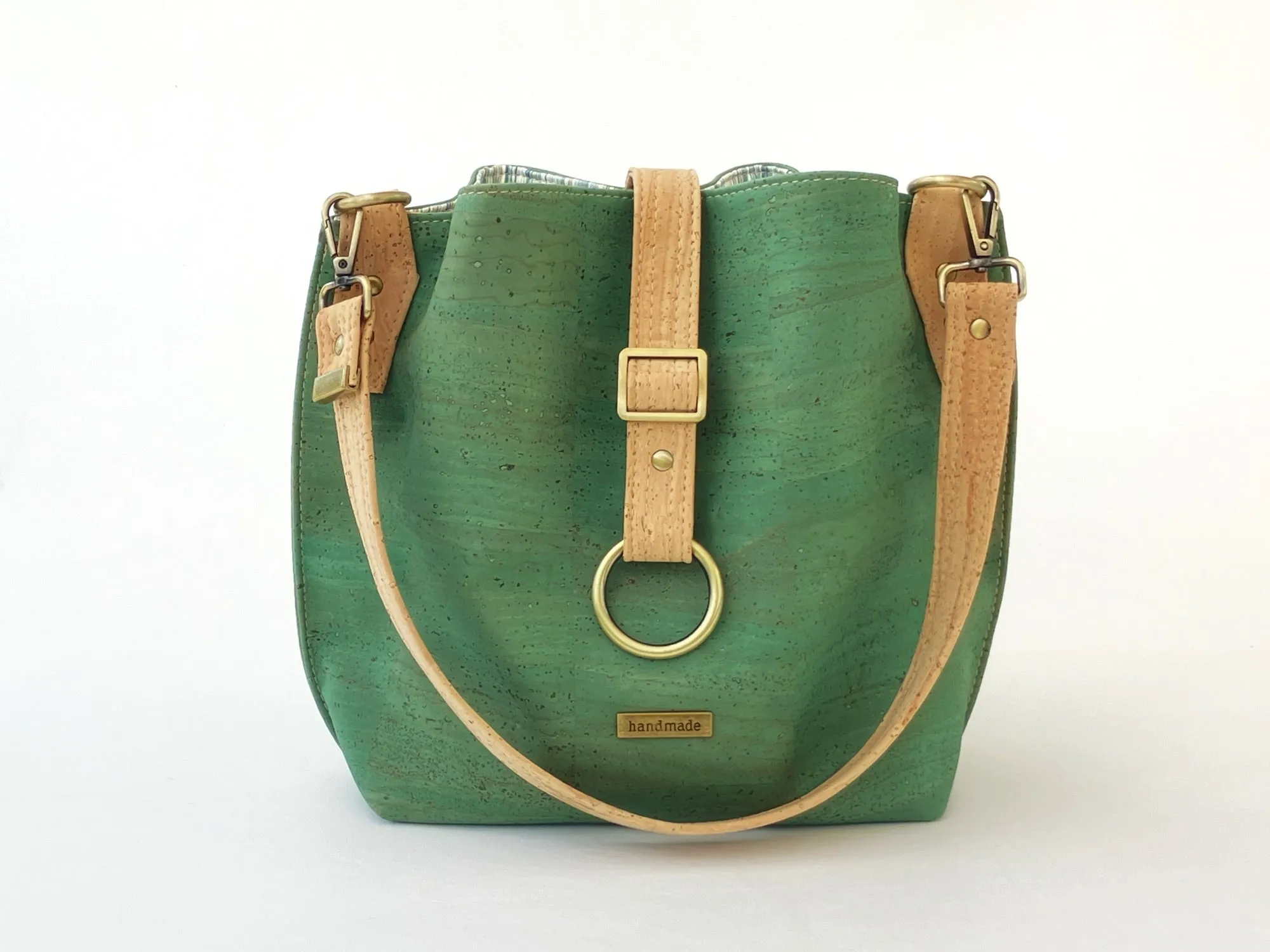 Seagrass Green Cork Shoulder Bag with Zippered Divider