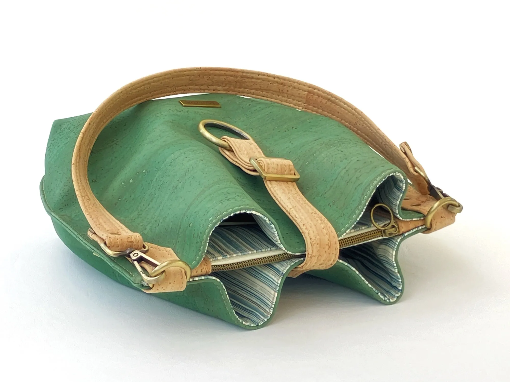 Seagrass Green Cork Shoulder Bag with Zippered Divider