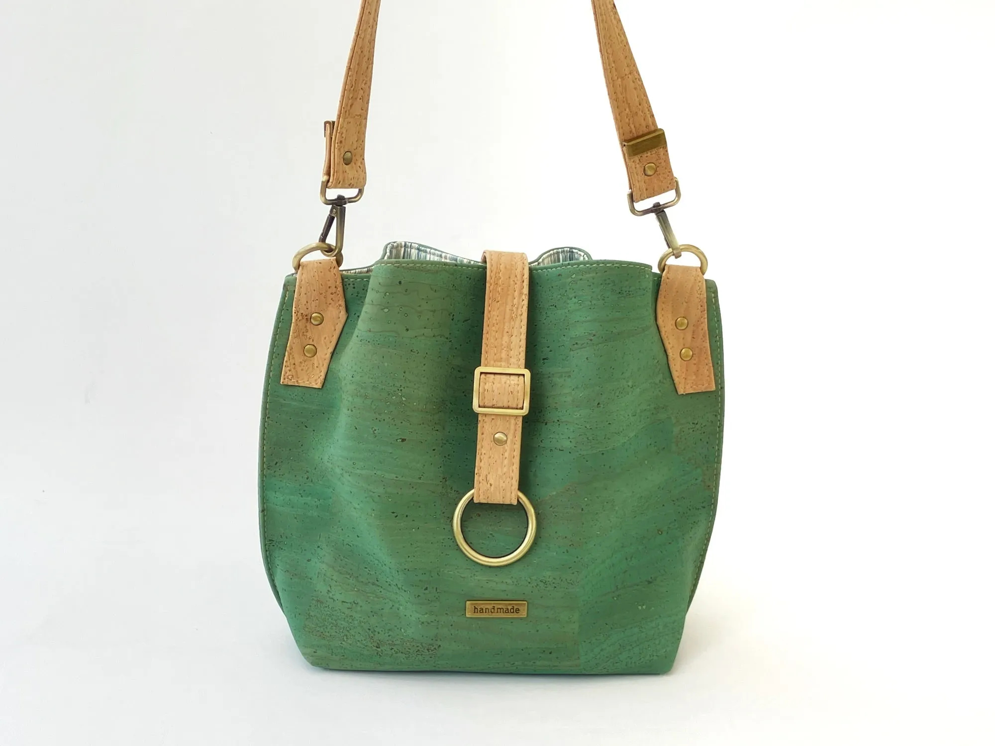 Seagrass Green Cork Shoulder Bag with Zippered Divider