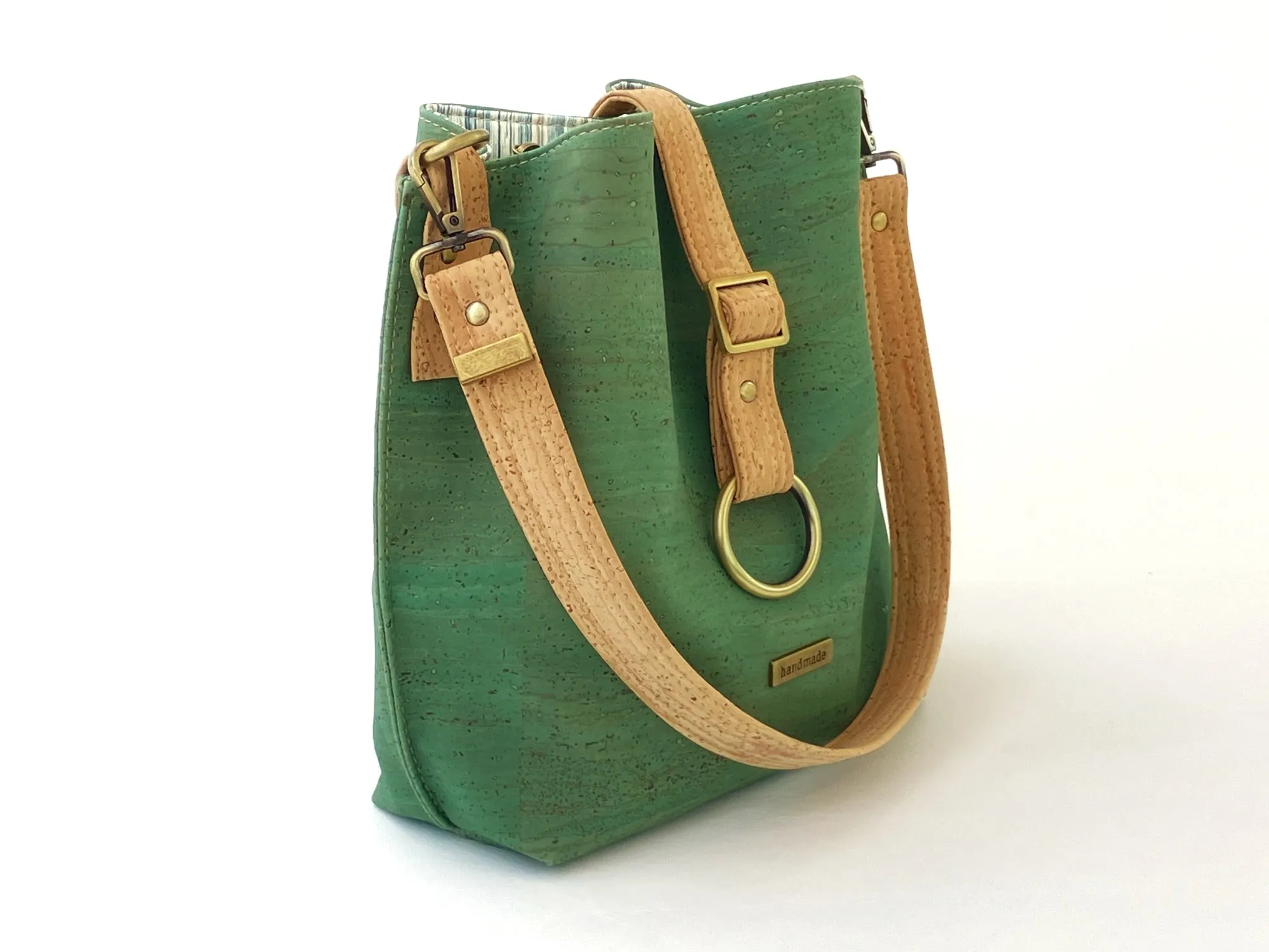Seagrass Green Cork Shoulder Bag with Zippered Divider
