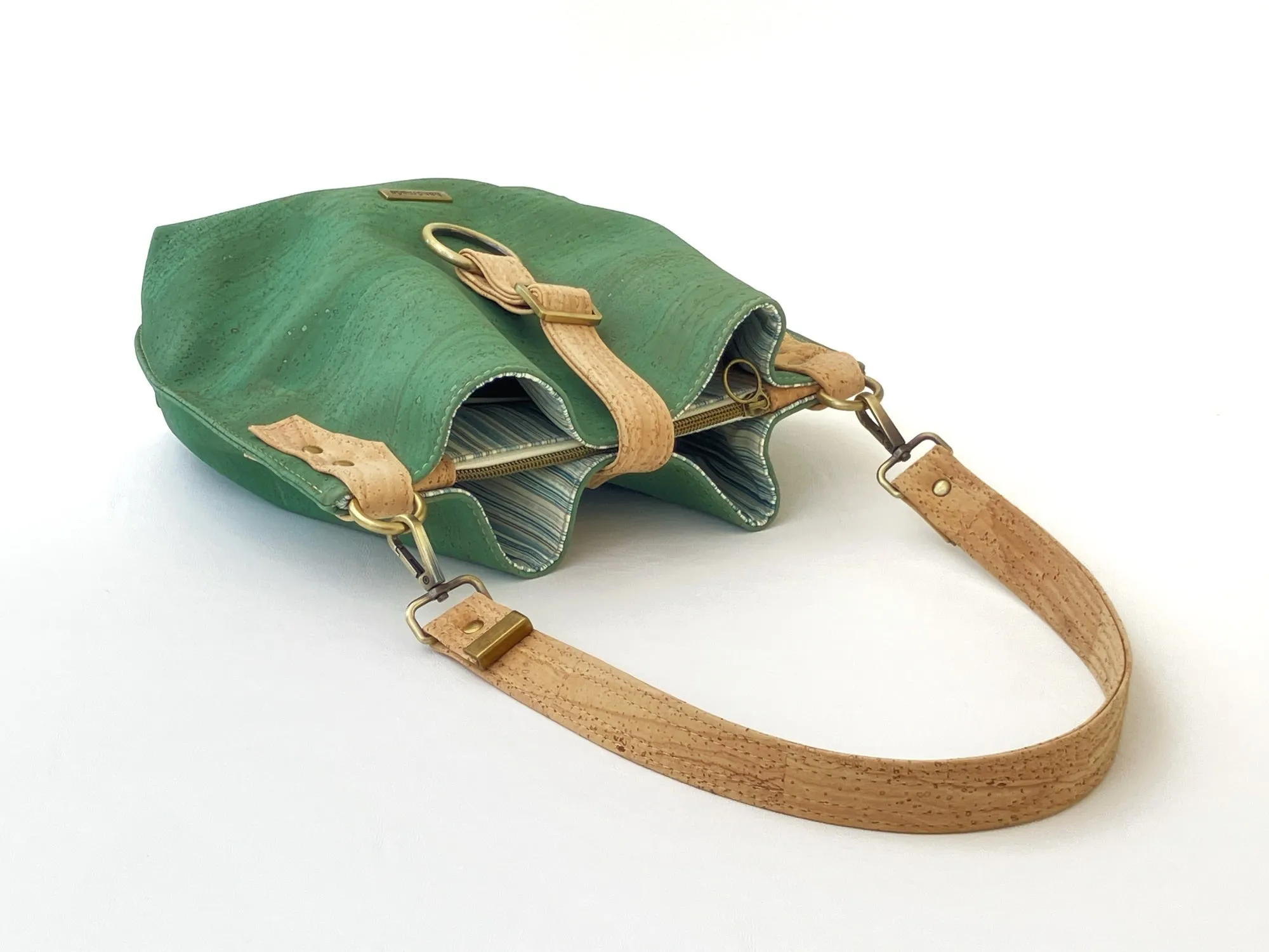 Seagrass Green Cork Shoulder Bag with Zippered Divider