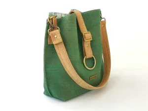 Seagrass Green Cork Shoulder Bag with Zippered Divider