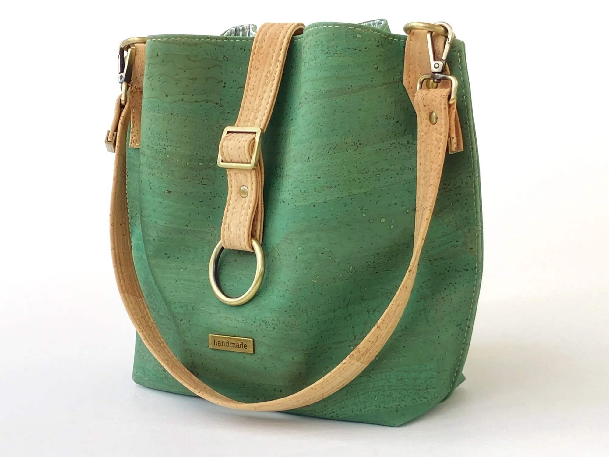 Seagrass Green Cork Shoulder Bag with Zippered Divider