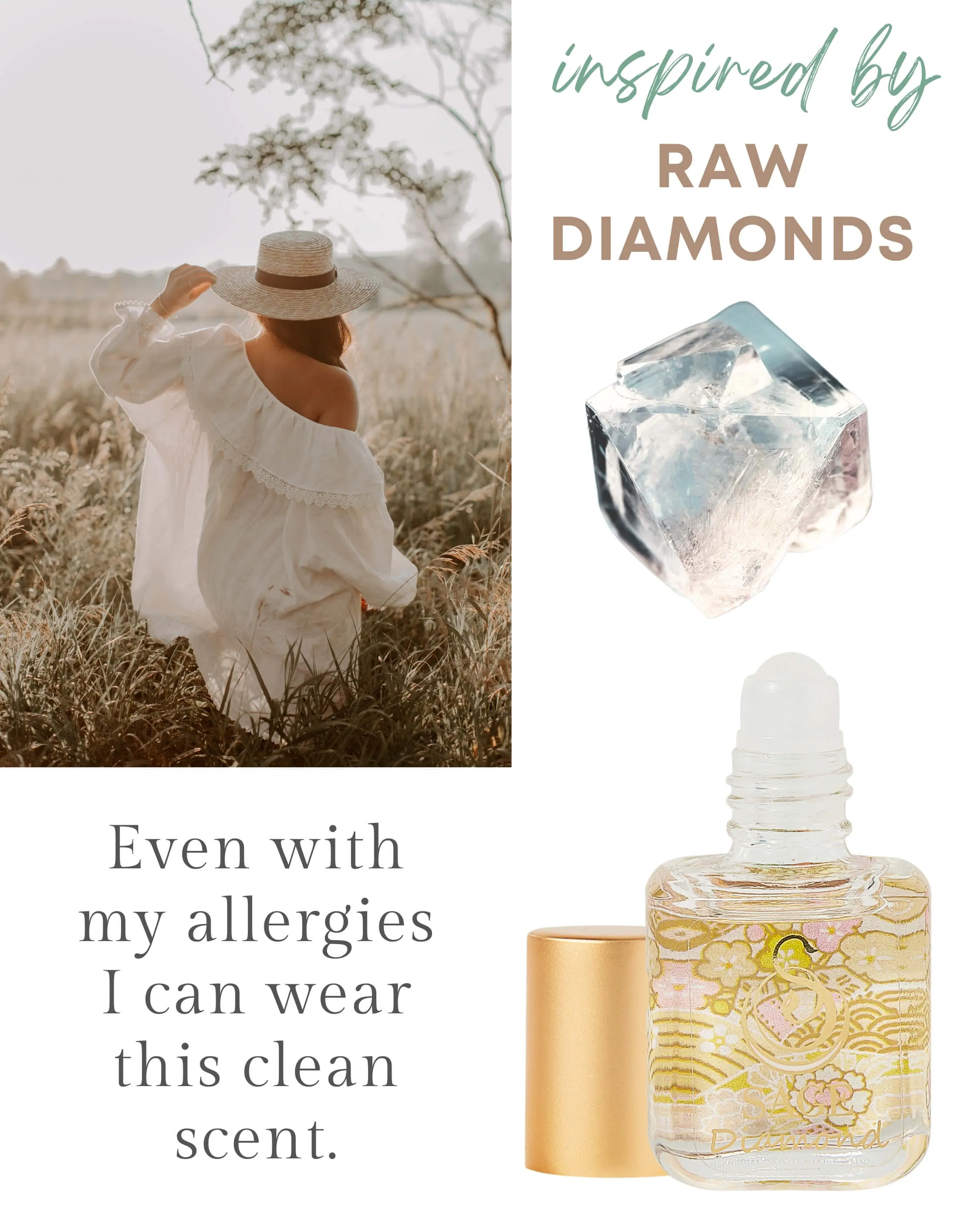 Secret Garden PETITE DUO Gift Set ~ 1/2 oz Pearl Organic Eau de Toilette Mini & 1/4 oz Diamond Organic Perfume Oil Extract Roll-On with Gemstone Heart