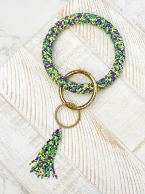 Seed Bead Tassel Key Ring Bangle - Mardi Gras