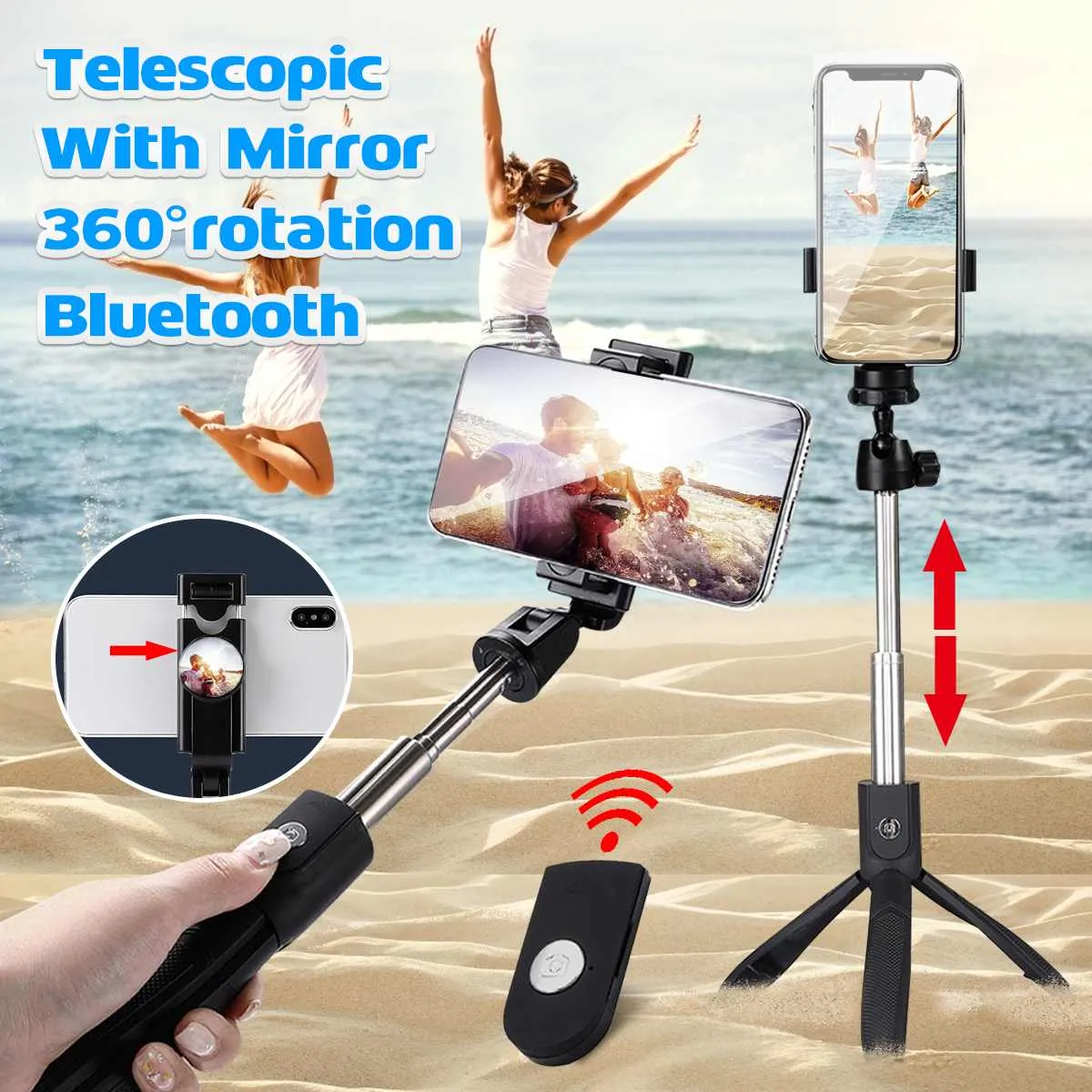 Selfie Stick Tripod Monopod Bluetooth Wireless Remote Mini Selfie Stick for Xiaomi/Honor Smartphone for iPhone black