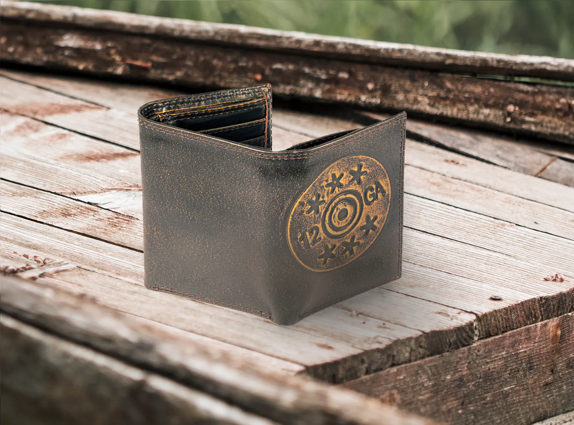 Shotshell Burnished Leather Trifold Wallet