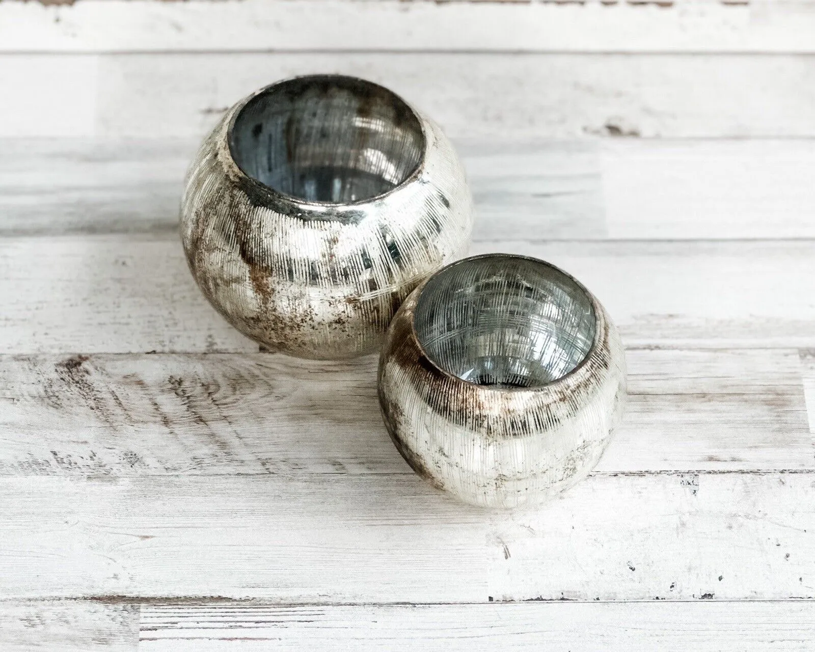 Silver mica glass votive candle holders