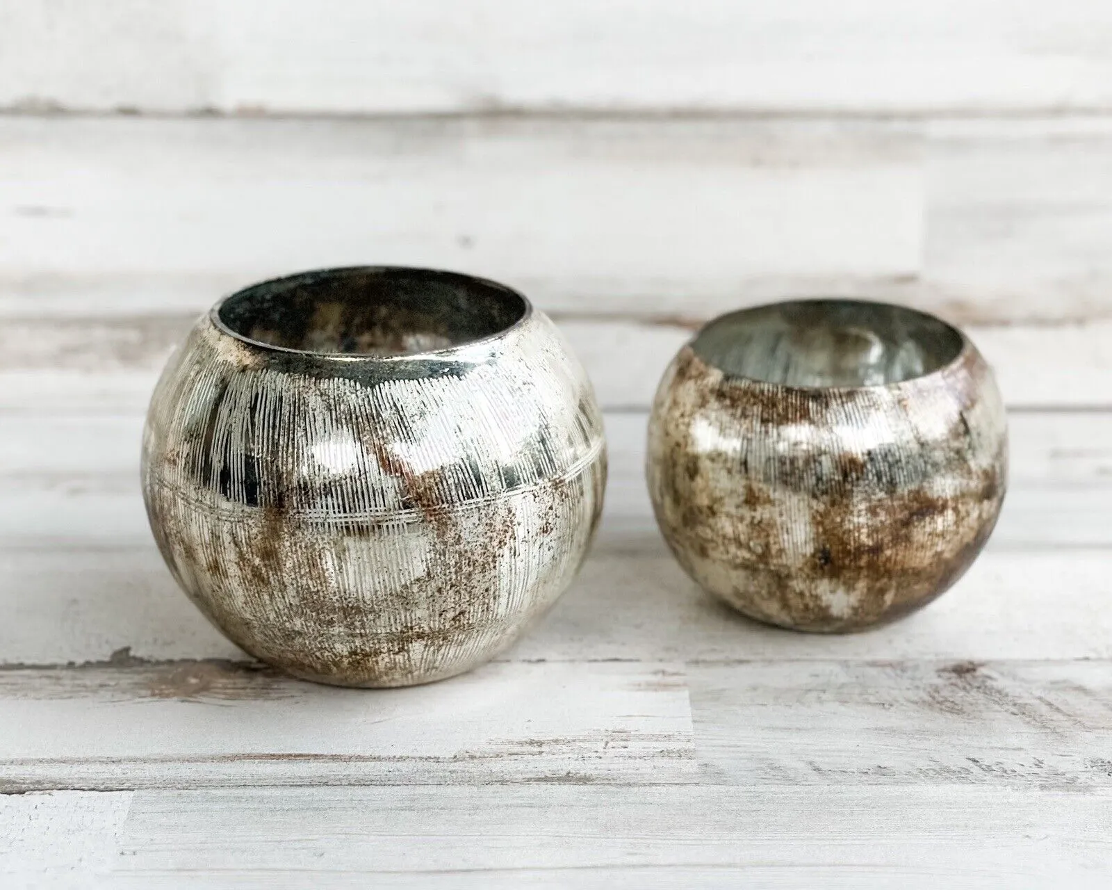 Silver mica glass votive candle holders