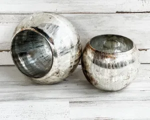 Silver mica glass votive candle holders