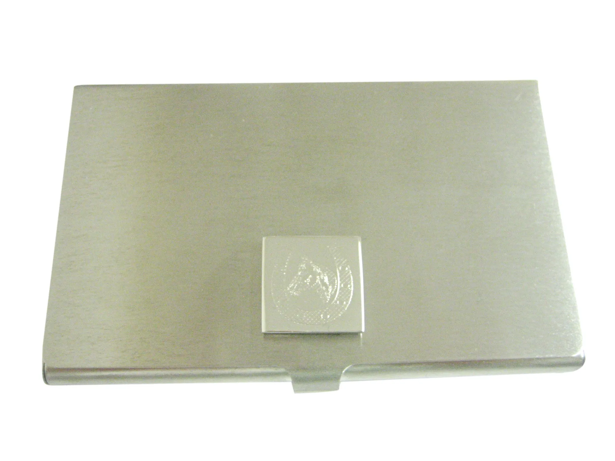 Silver Toned Etched Horse and Horse Shoe Business Card Holder