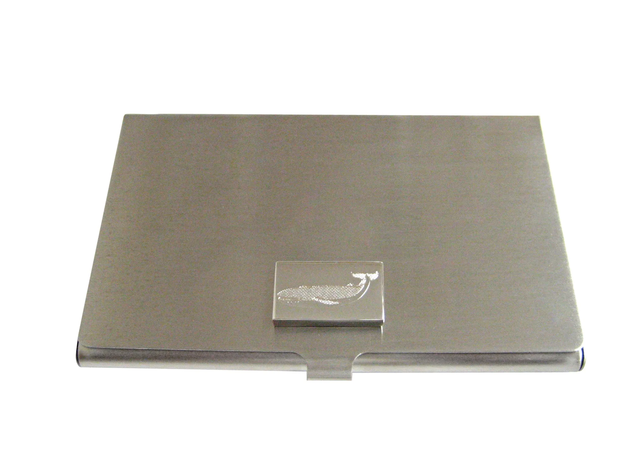 Silver Toned Etched Left Facing Whale Business Card Holder