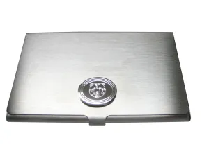 Silver Toned Etched Oval Bear Head Business Card Holder